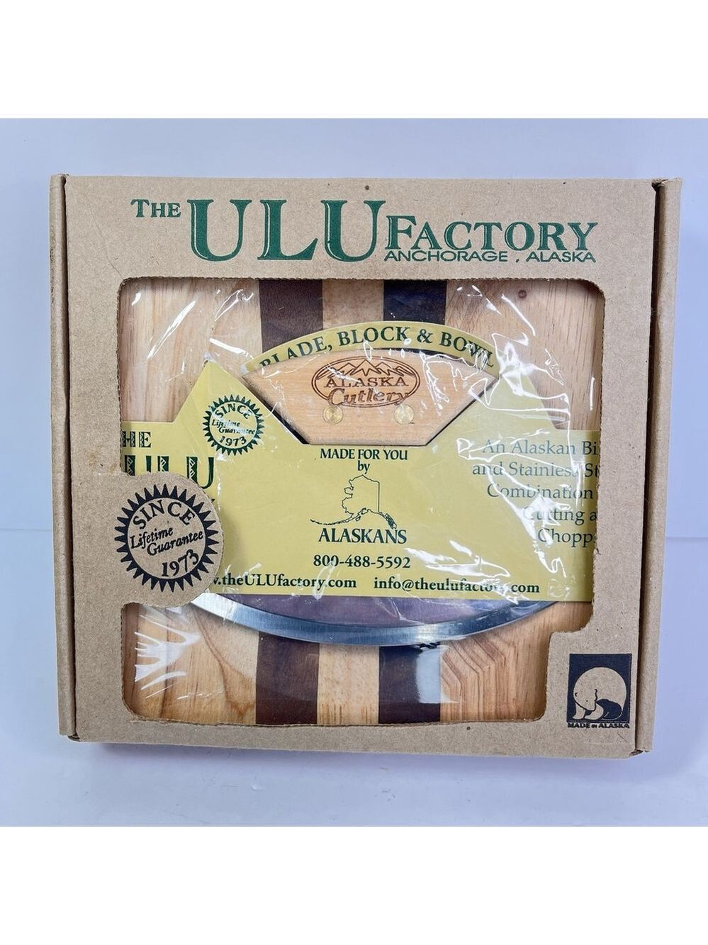 The ULU Factory Medium Chopping Bowl W/ Ulu Knife Alaskan Birch USA * Read